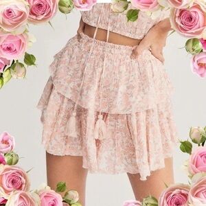 LoveShackFancy Blush Floral Mini Skirt